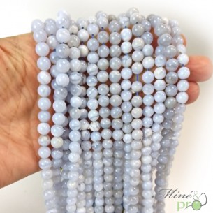 Calcédoine bleue A en perles rondes 6mm - fil complet