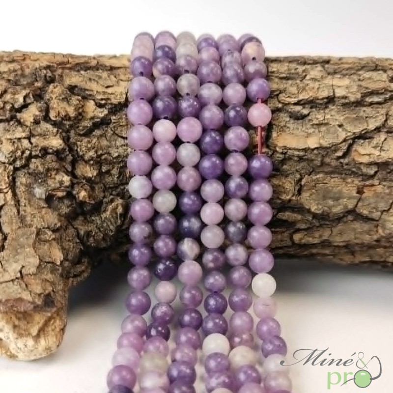 Lépidolite AB+ en perles rondes 6mm - fil complet