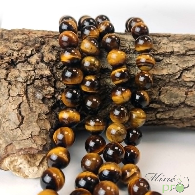 Oeil de tigre A+ en perles rondes 10mm - fil complet