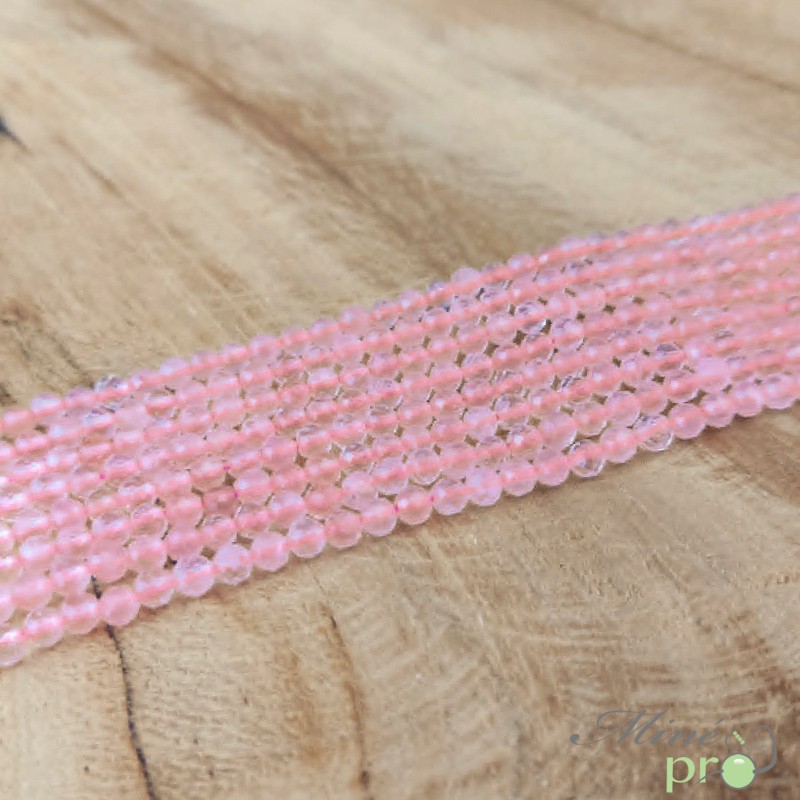 Quartz rose A+ en perles facettées 4mm - fil complet
