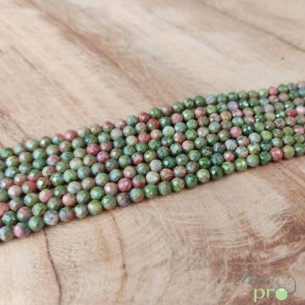Unakite A en perles facettées 4mm - fil complet
