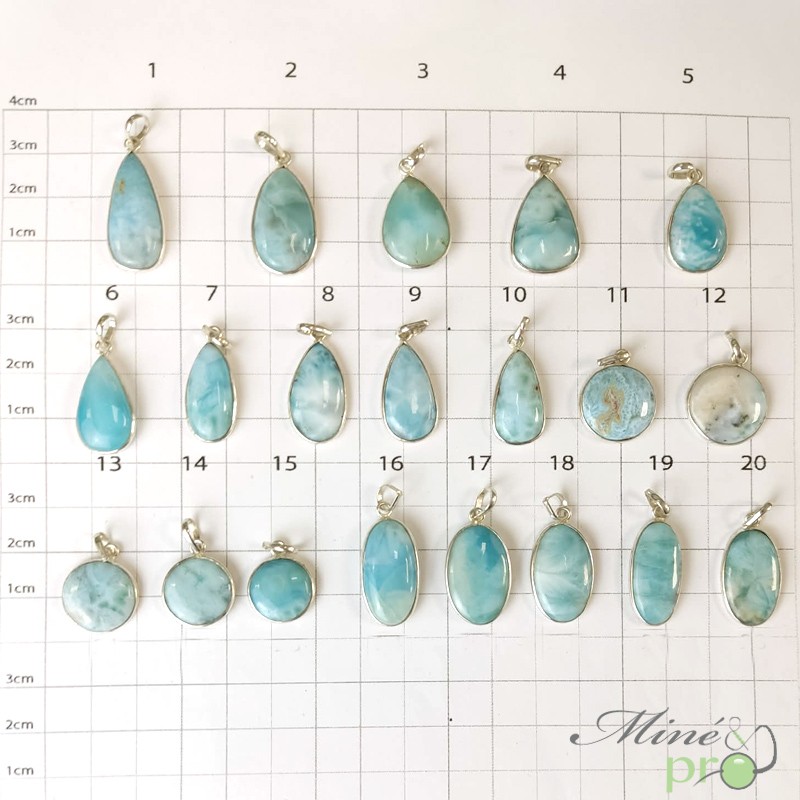 Larimar - pendentifs cerclés
