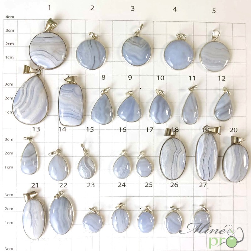 Calcédoine bleue - pendentifs cerclés
