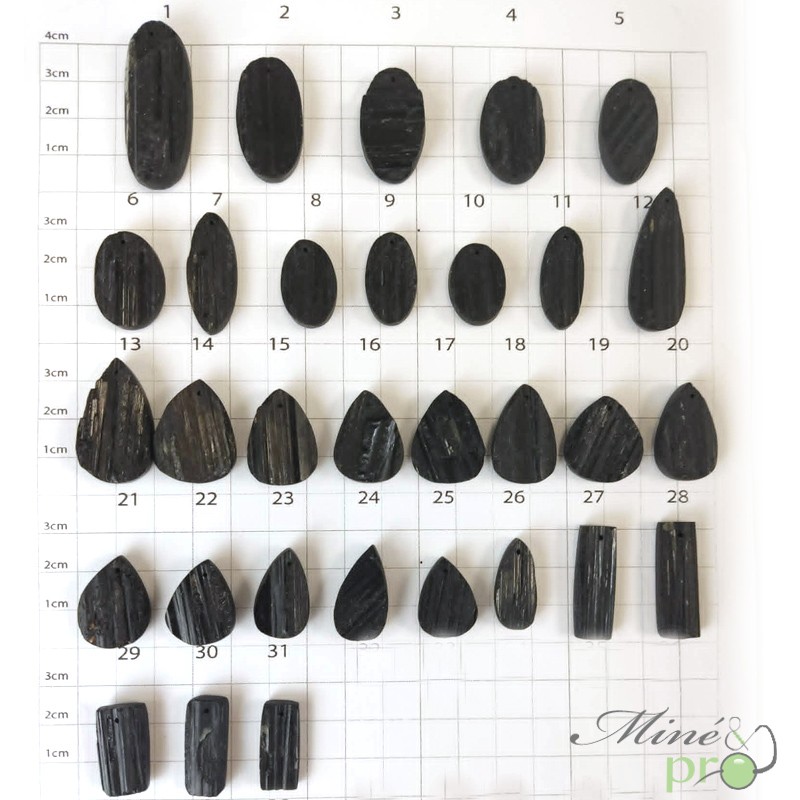 Tourmaline noire brute - cabochons percés