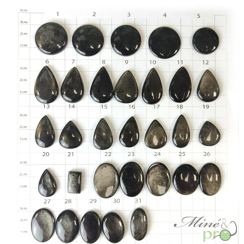 Obsidienne argentée - cabochons percés