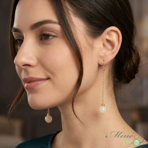 Boucles d'oreilles longue en Pierre de lune blanche