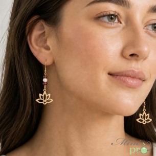 Boucles d'oreilles boutons en Grenat et Nacre