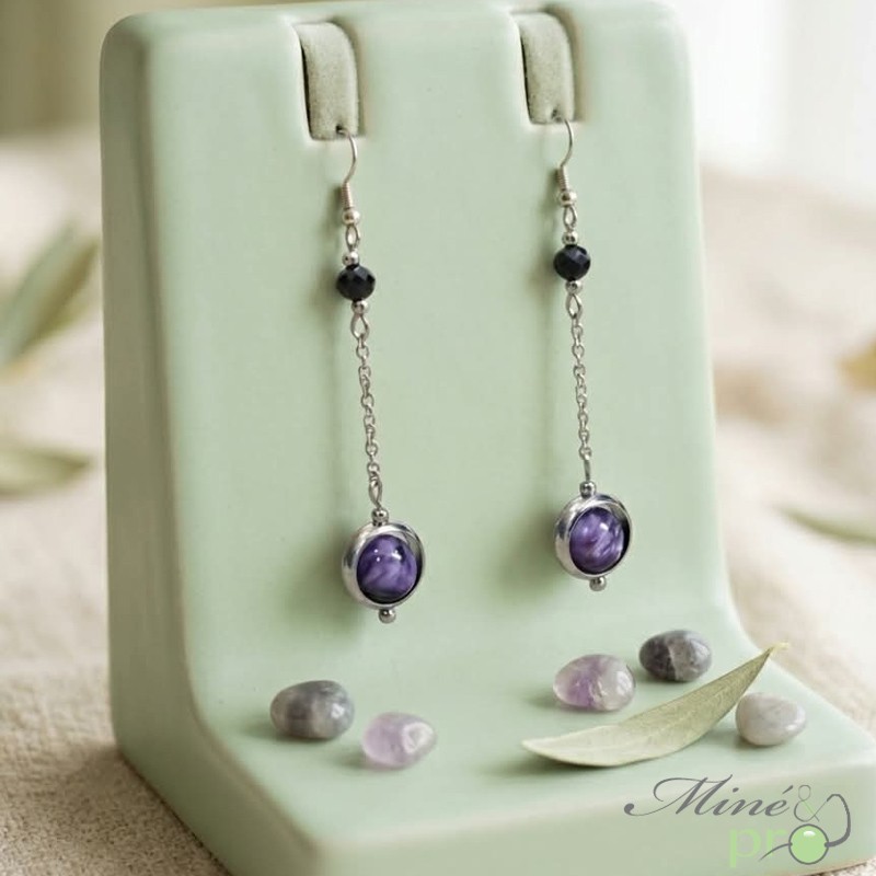 Boucles d'oreilles neptune en Charoïte et Spinelle