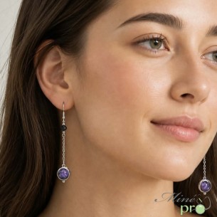 Boucles d'oreilles neptune en Charoïte et Spinelle