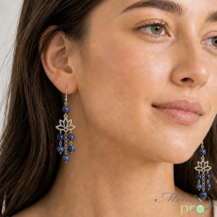 Boucles d'oreilles fleur de lotus et Lapis lazuli