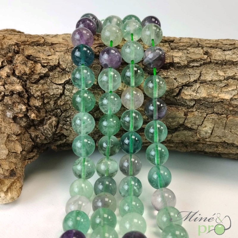 Fluorite mixte A+ en perles rondes 10mm - fil complet