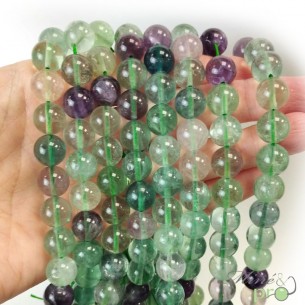 Fluorite mixte A+ en perles rondes 10mm - fil complet