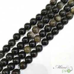 Obsidienne dorée naturelle en perles rondes 8mm - fil complet