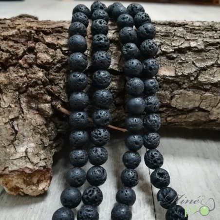 Perles En Pierre De Lave Noire 8mm - Lot Pour Fabrication Bijoux DIY, Aromathérapie, Décoration | 50 Pièces Environ Par Brin - 5