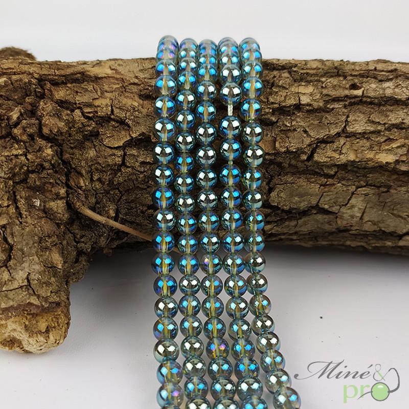 Aqua aura quartz en perles rondes 6mm - fil complet