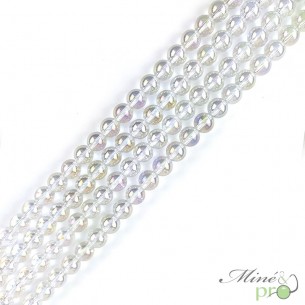 Aqua aura quartz blanche en perles rondes 8mm - fil complet
