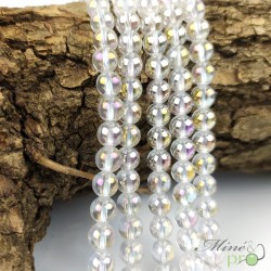 Aqua aura quartz blanche en perles rondes 6mm - fil complet