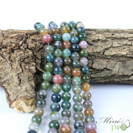 Collier Long En Agate Indienne (80 Cm) - Perles Naturelles Multicolores, Pierre Gemme, Fabriqué En France