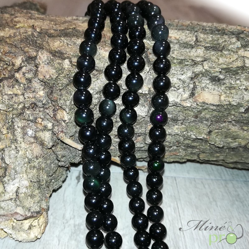 Obsidienne Oeil Céleste naturelle en perles rondes 6mm - fil complet Obsidienne Oeil Céleste naturelle en perles rondes 6mm - fil complet
