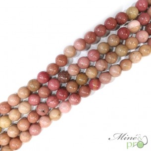 Rhodonite rose naturelle en perles rondes 6mm - fil complet