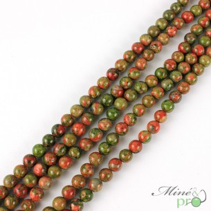 Unakite en perles rondes 8mm - fil complet