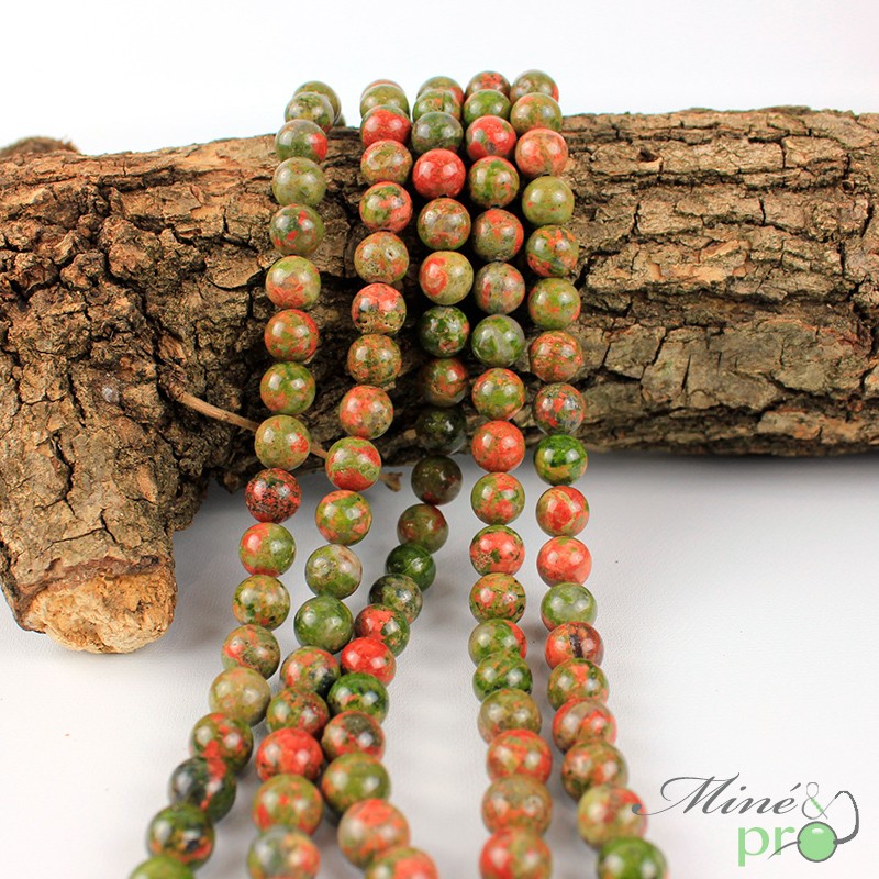 Unakite en perles rondes 8mm - fil complet