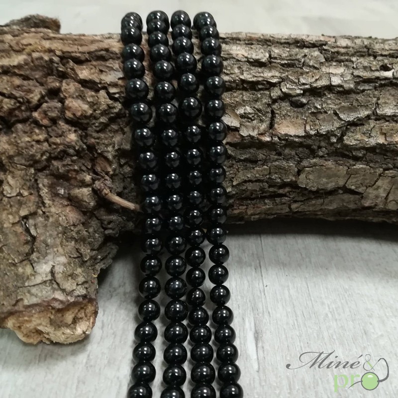 Tourmaline noire naturelle en perles rondes 6mm - fil complet