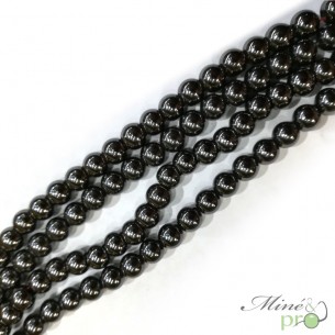 Hématite naturelle en perles rondes 6mm - fil complet