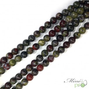 Jaspe sang du dragon naturel en perles rondes 6mm - fil complet