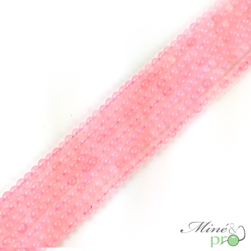 Quartz rose en perles rondes 4mm - fil complet