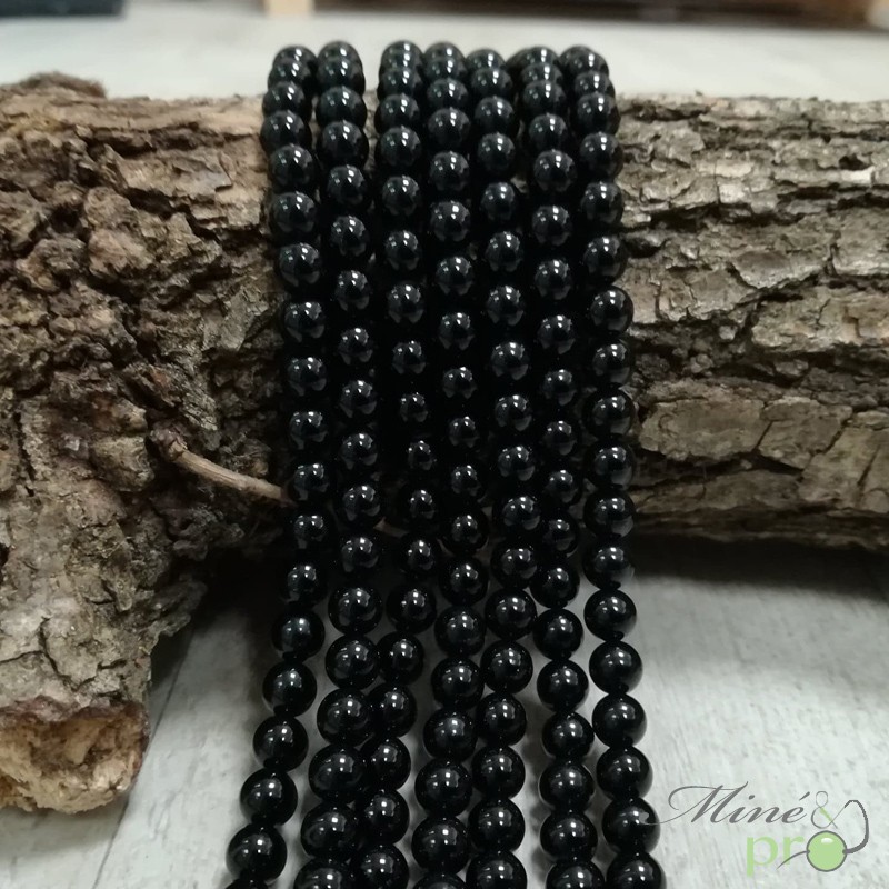 Onyx brillant naturel en perles rondes 6mm - fil complet