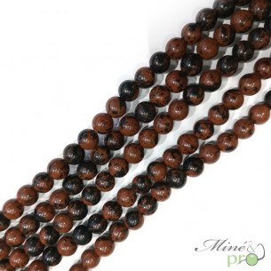Obsidienne Mahogany naturelle (acajou) en perles rondes 6mm - fil complet