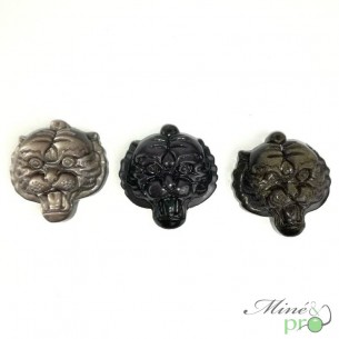 Tête de tigre en Obsidienne - percée - Grossiste en cabochons percés Lithothérapie Bouches du Rhone