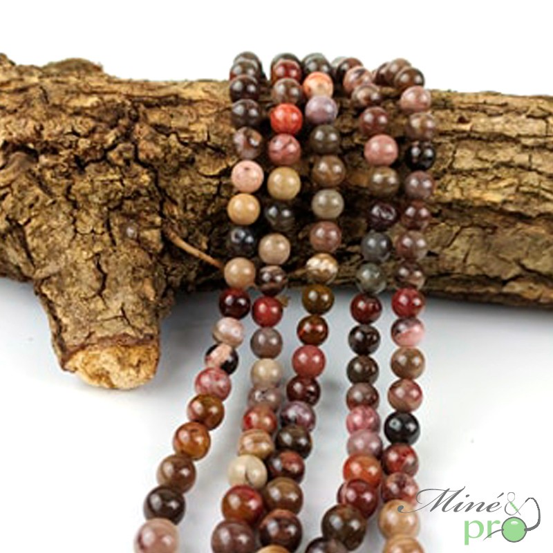 Bois fossile en perles rondes 8mm - fil complet Bois fossile en perles rondes 8mm - fil complet