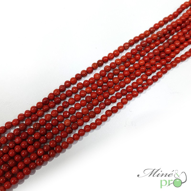 Jaspe rouge en perles rondes 4mm - fil complet