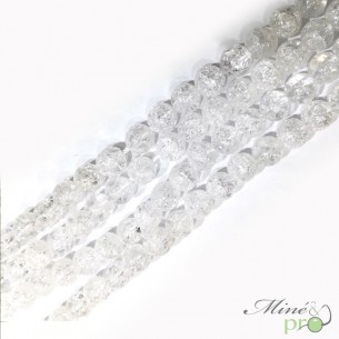 Cristal de roche craquelé en perles rondes 6mm - fil complet