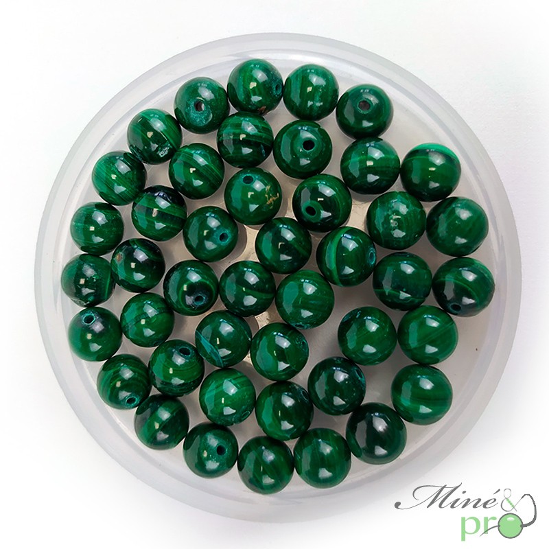 Malachite naturelle en perles rondes 8mm - lot de 10 Malachite naturelle en perles rondes 8mm - lot de 10