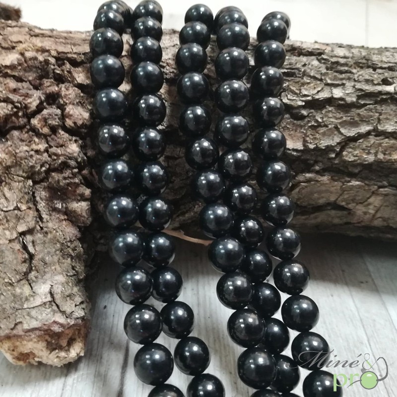 Jais naturel en perles rondes 8mm - fil complet