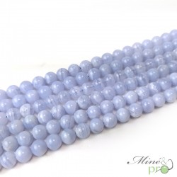 Calcédoine bleue en perles rondes 6mm - fil complet