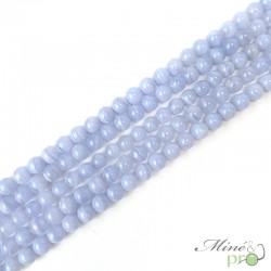 Calcédoine bleue A en perles rondes 8mm - fil complet