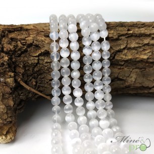 Sélénite en perles rondes 6mm - fil complet