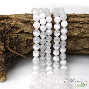 Sélénite en perles rondes 8mm - fil complet