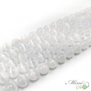 Sélénite en perles rondes 8mm - fil complet