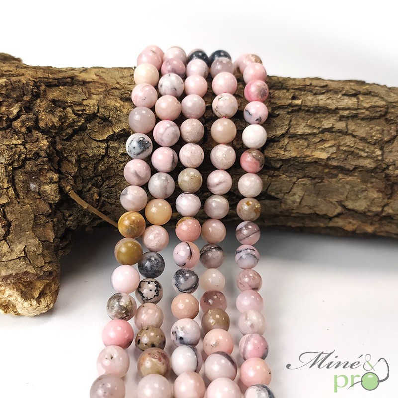 Opale rose en perles rondes 8mm - fil complet - grossiste perles en pierres naturelles
