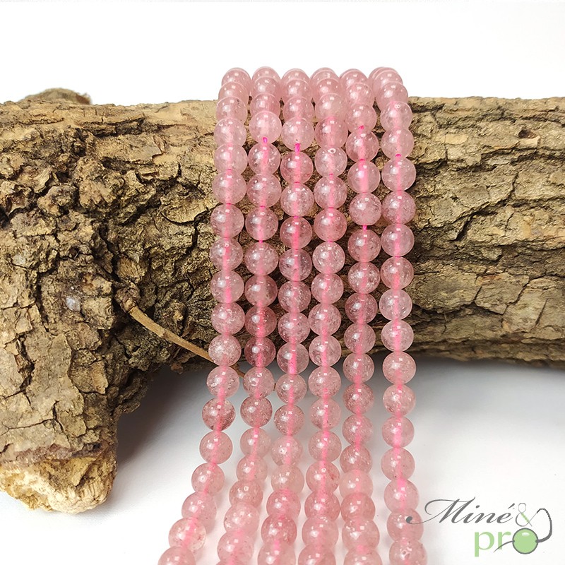 Quartz fraise en perles rondes 6mm - fil complet