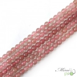 Quartz fraise en perles rondes 8mm - fil complet