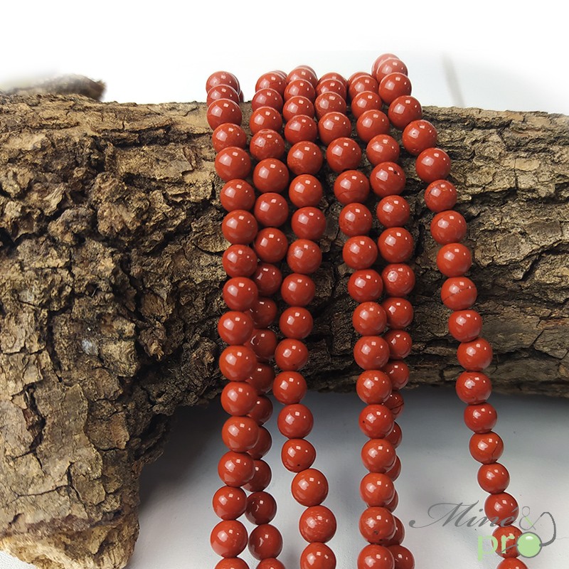 Jaspe rouge naturel en perles rondes 6mm - fil complet