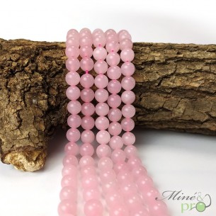 Quartz rose en perles rondes 8mm - fil complet