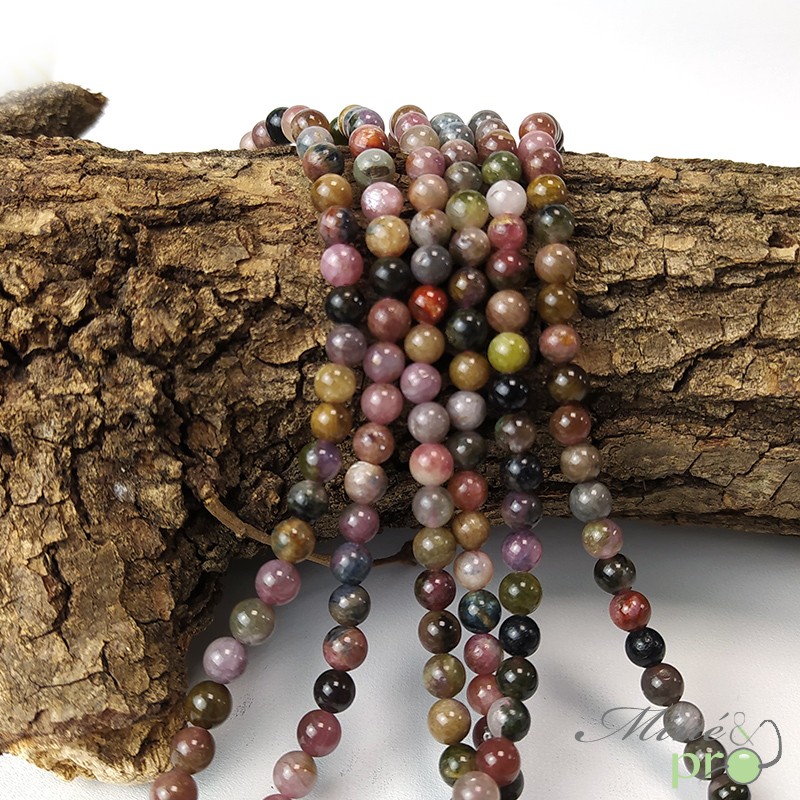 Tourmaline mixte en perles rondes 6mm - fil complet Tourmaline mixte en perles rondes 6mm - fil complet