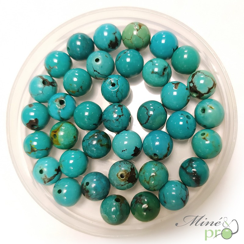 Turquoise véritable d'Hubei en perles rondes 8mm - lot de 10 - grossiste perles naturelle Lithotherapie Bouches du Rhone Turquoise véritable d'Hubei en perles rondes 8mm - lot de 10 - grossiste perles naturelle Lithotherapie Bouches du Rhone